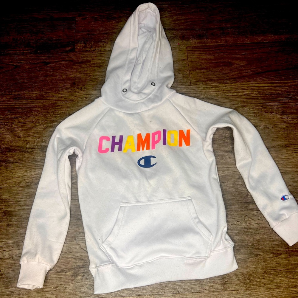 White champions hoodie
